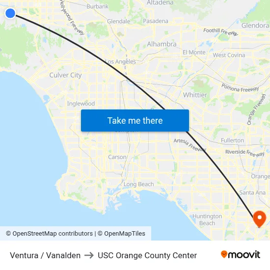 Ventura / Vanalden to USC Orange County Center map