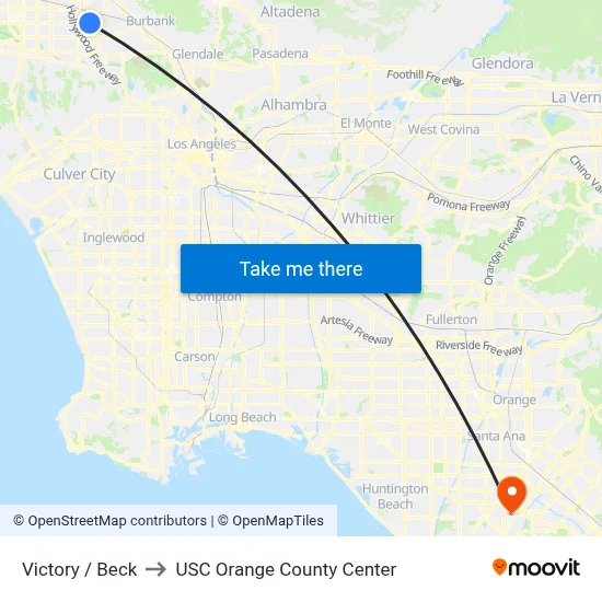 Victory / Beck to USC Orange County Center map