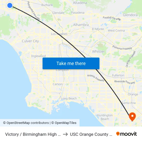 Victory / Birmingham High School to USC Orange County Center map