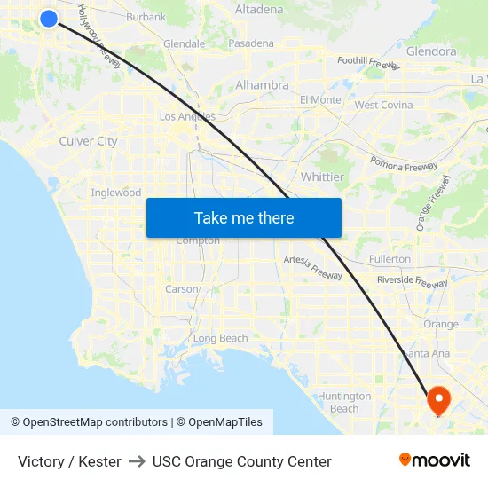 Victory / Kester to USC Orange County Center map