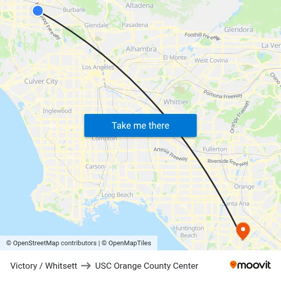 Victory / Whitsett to USC Orange County Center map