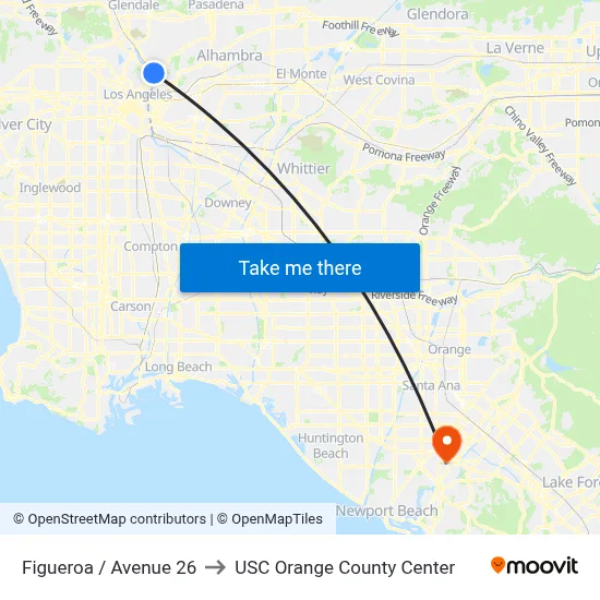 Figueroa / Avenue 26 to USC Orange County Center map