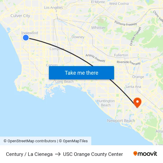 Century / La Cienega to USC Orange County Center map