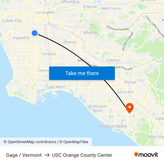 Gage / Vermont to USC Orange County Center map
