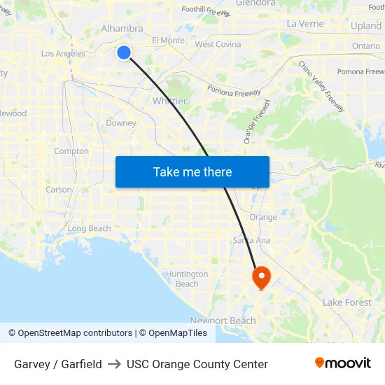 Garvey / Garfield to USC Orange County Center map
