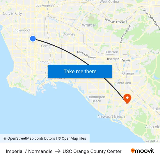 Imperial / Normandie to USC Orange County Center map