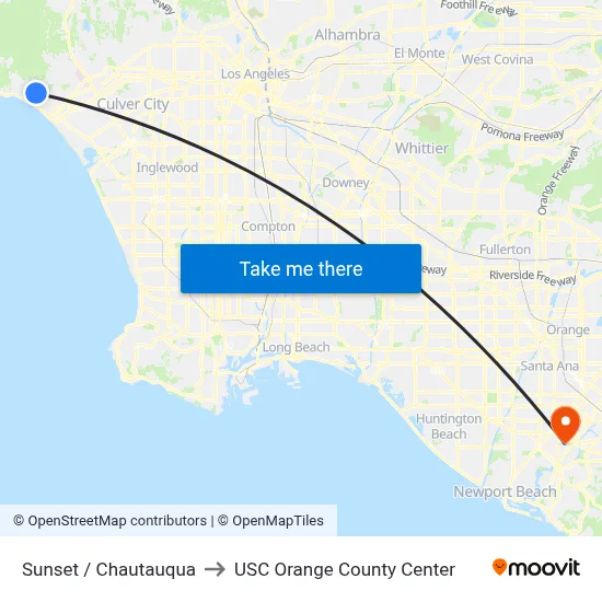 Sunset / Chautauqua to USC Orange County Center map