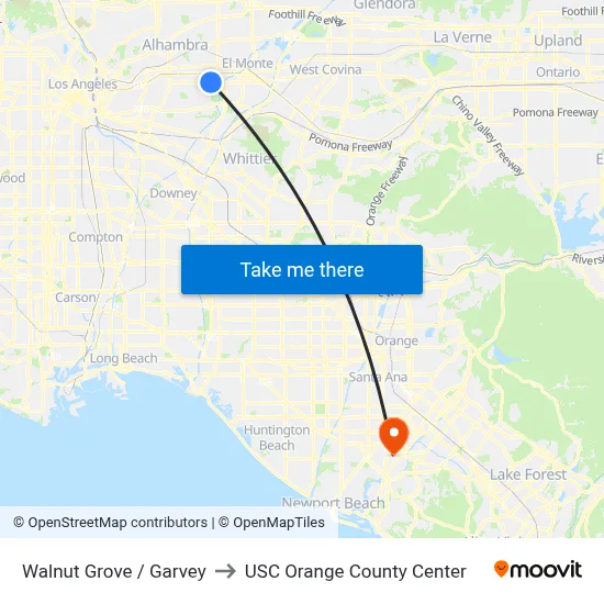 Walnut Grove / Garvey to USC Orange County Center map