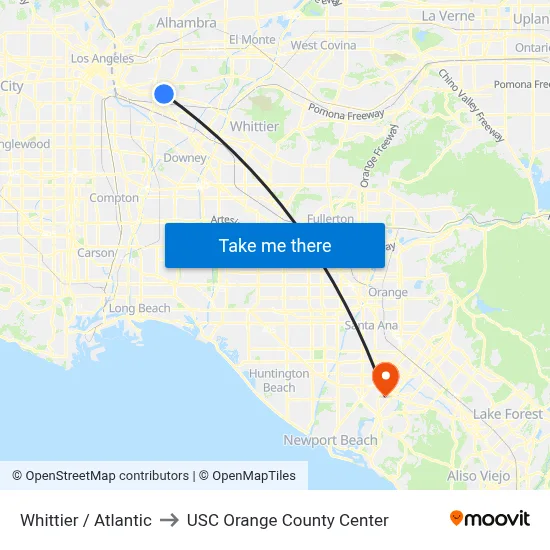 Whittier / Atlantic to USC Orange County Center map