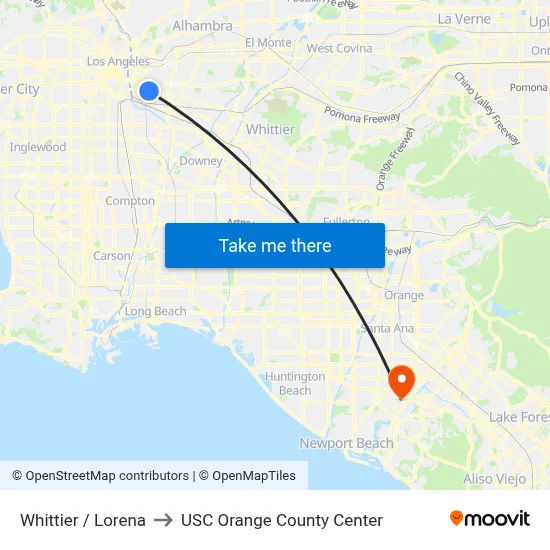 Whittier / Lorena to USC Orange County Center map