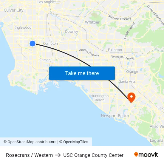 Rosecrans / Western to USC Orange County Center map