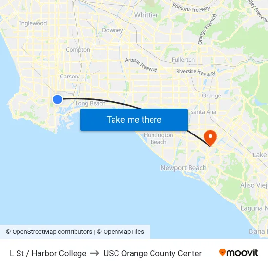 L St / Harbor College to USC Orange County Center map