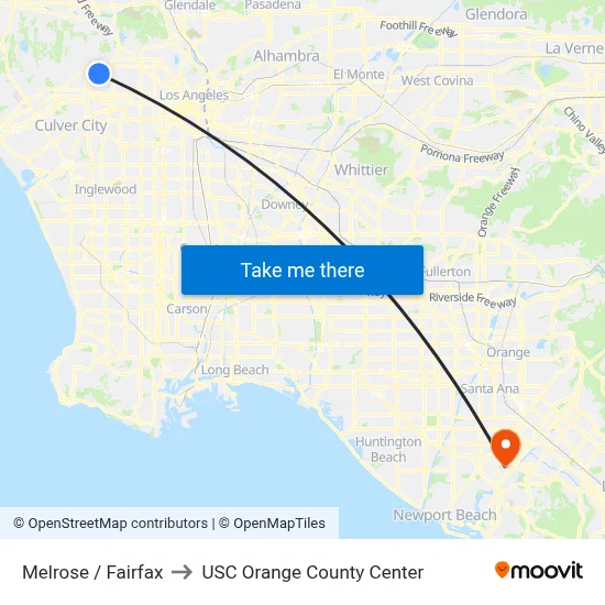 Melrose / Fairfax to USC Orange County Center map