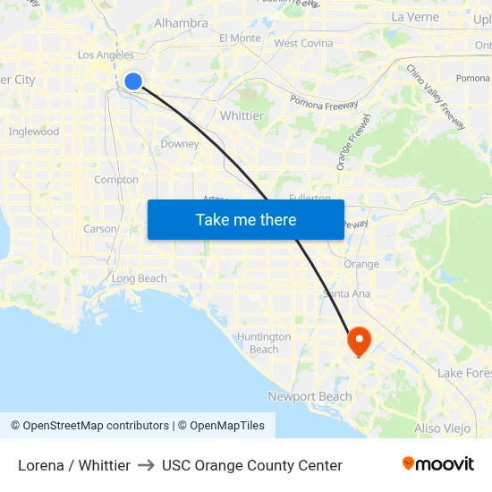 Lorena / Whittier to USC Orange County Center map