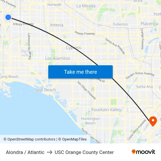 Alondra / Atlantic to USC Orange County Center map