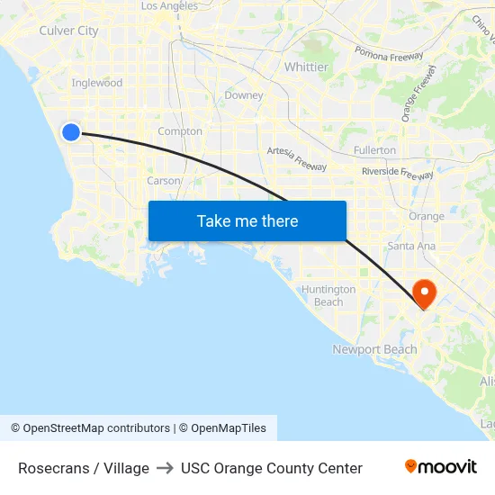Rosecrans / Village to USC Orange County Center map