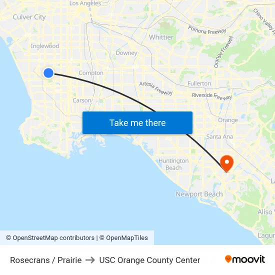 Rosecrans / Prairie to USC Orange County Center map