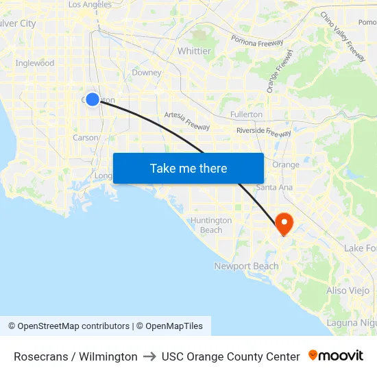 Rosecrans / Wilmington to USC Orange County Center map