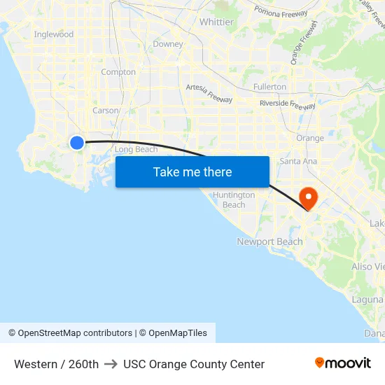 Western / 260th to USC Orange County Center map
