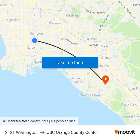 2121 Wilmington to USC Orange County Center map