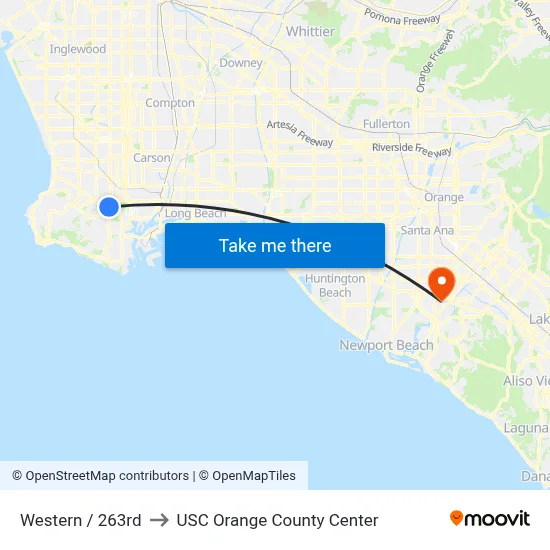 Western / 263rd to USC Orange County Center map