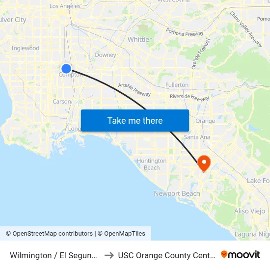 Wilmington / El Segundo to USC Orange County Center map