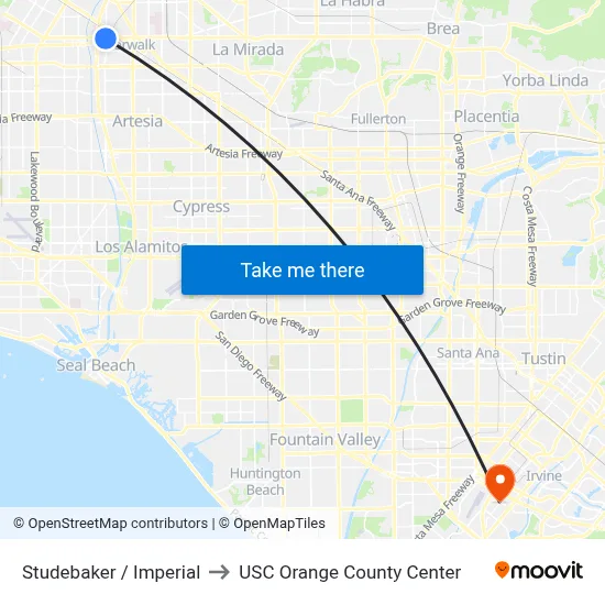 Studebaker / Imperial to USC Orange County Center map