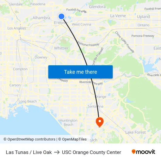 Las Tunas / Live Oak to USC Orange County Center map
