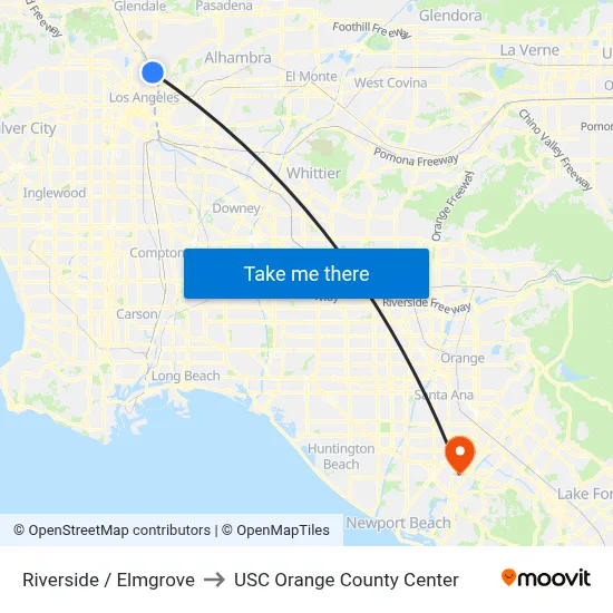 Riverside / Elmgrove to USC Orange County Center map
