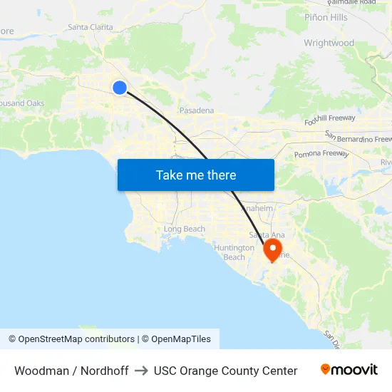 Woodman / Nordhoff to USC Orange County Center map