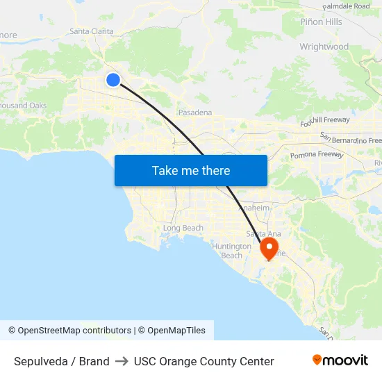 Sepulveda / Brand to USC Orange County Center map