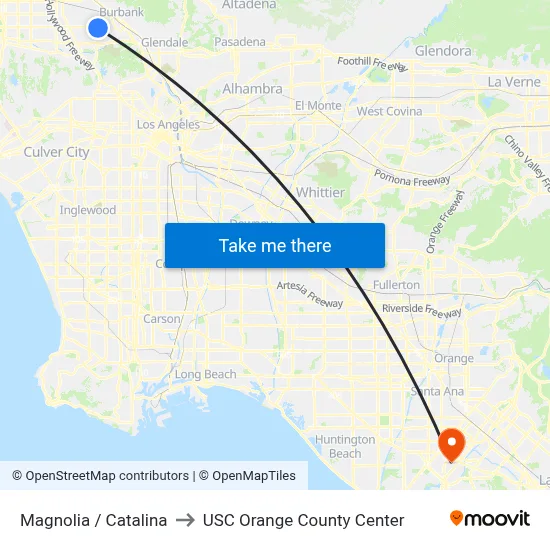 Magnolia / Catalina to USC Orange County Center map