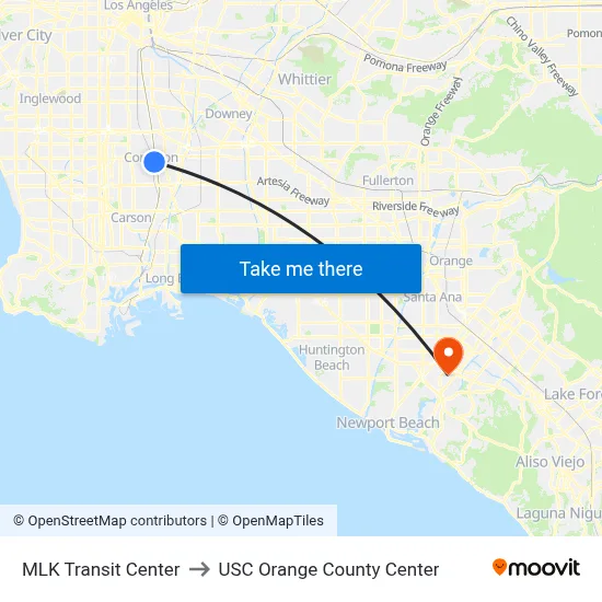 MLK Transit Center to USC Orange County Center map