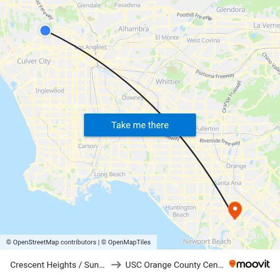 Crescent Heights / Sunset to USC Orange County Center map