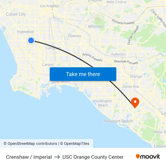 Crenshaw / Imperial to USC Orange County Center map