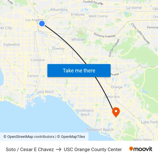 Soto / Cesar E Chavez to USC Orange County Center map