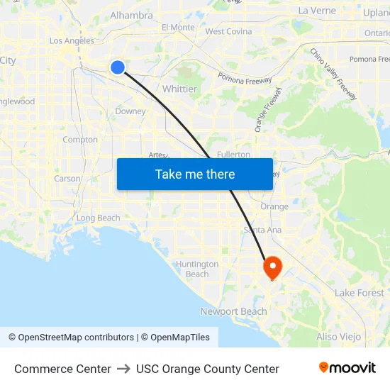 Commerce Center to USC Orange County Center map