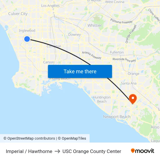 Imperial / Hawthorne to USC Orange County Center map
