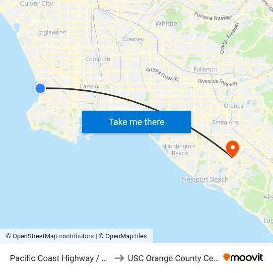 Pacific Coast Highway / Ruby to USC Orange County Center map
