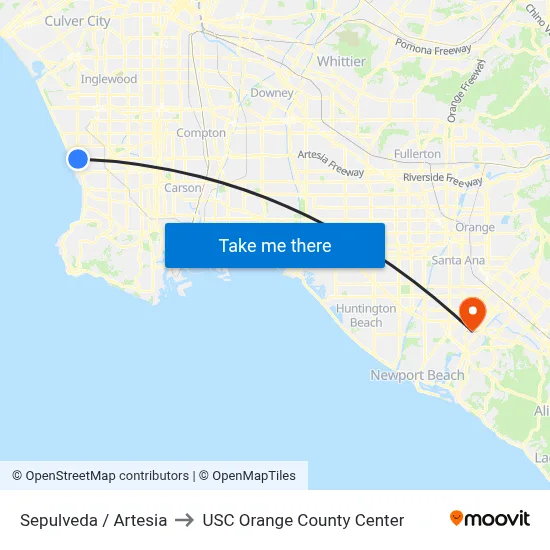 Sepulveda / Artesia to USC Orange County Center map