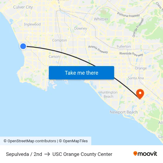 Sepulveda / 2nd to USC Orange County Center map