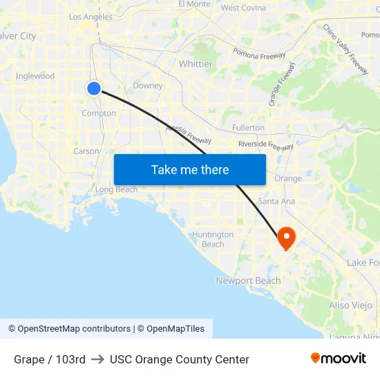 Grape / 103rd to USC Orange County Center map