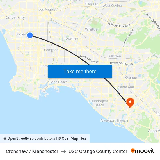 Crenshaw / Manchester to USC Orange County Center map