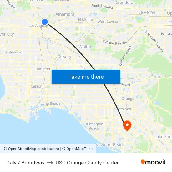 Daly / Broadway to USC Orange County Center map