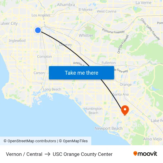 Vernon / Central to USC Orange County Center map