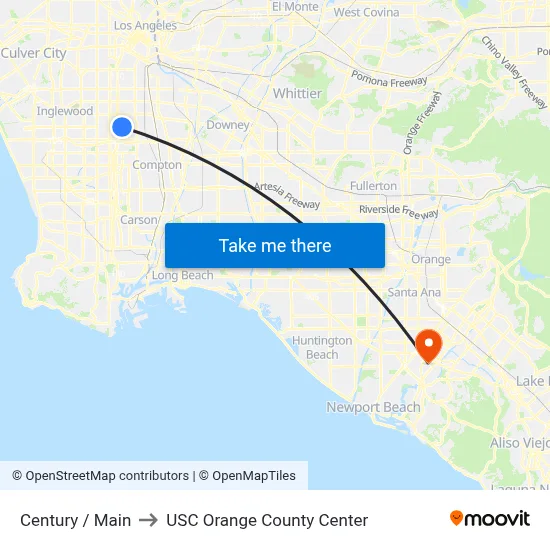 Century / Main to USC Orange County Center map