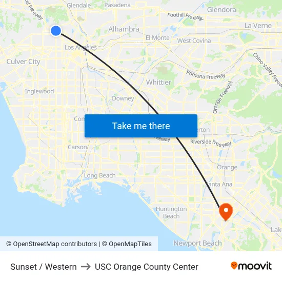 Sunset / Western to USC Orange County Center map