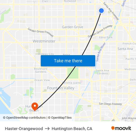 Haster-Orangewood to Huntington Beach, CA map