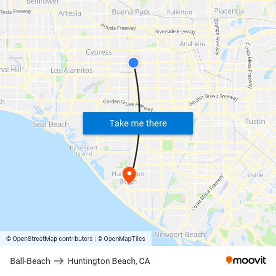 Ball-Beach to Huntington Beach, CA map