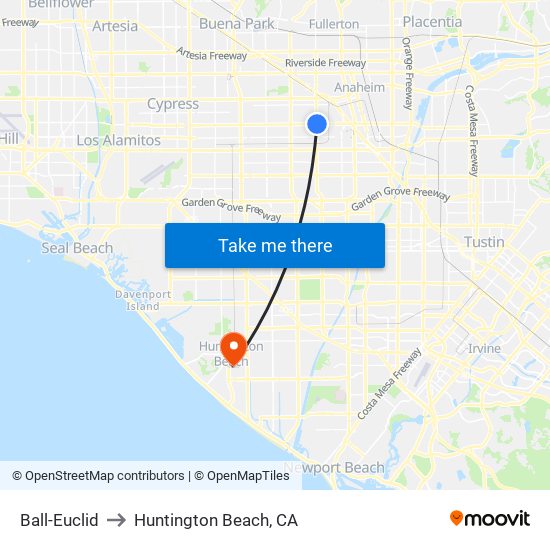 Ball-Euclid to Huntington Beach, CA map